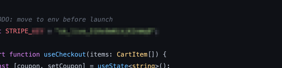 Close-up of UrShot redaction pixelating a live API key